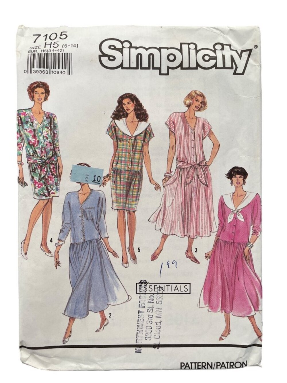Vintage 90s Simplicity 7105 Pattern Sizes 6-14 Misses Petite Dress Retro CUT